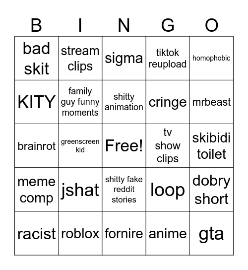 yt short bingo Card