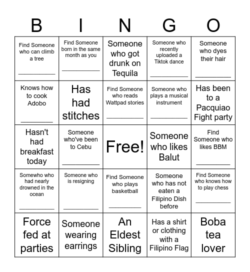 H U M A N Bingo Card