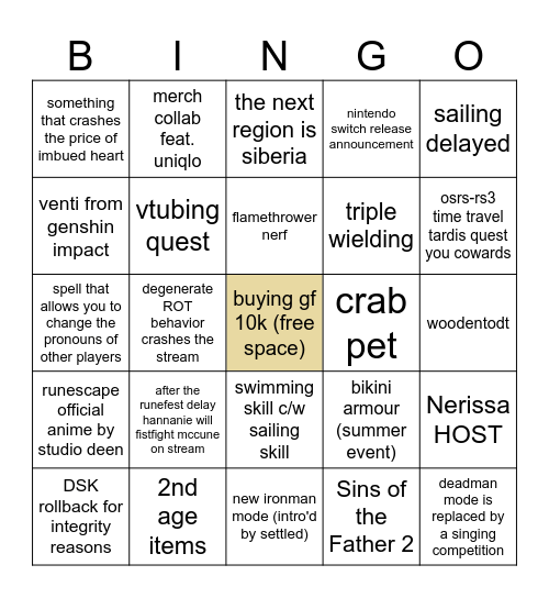 Summer Sun Celebration Bingo Card