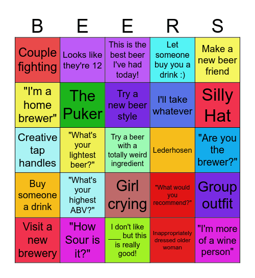 Beer Festival Bingo Card