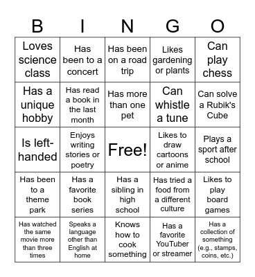 SCHOOL ROCKS! Bingo Card