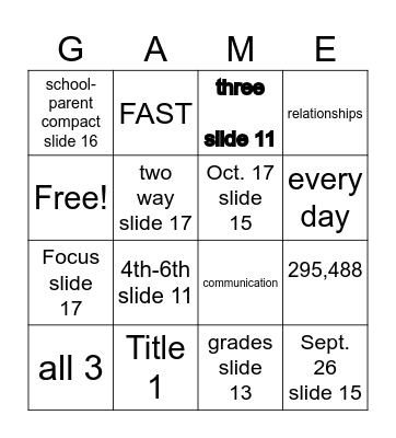 Annual Title 1 Night Bingo Card