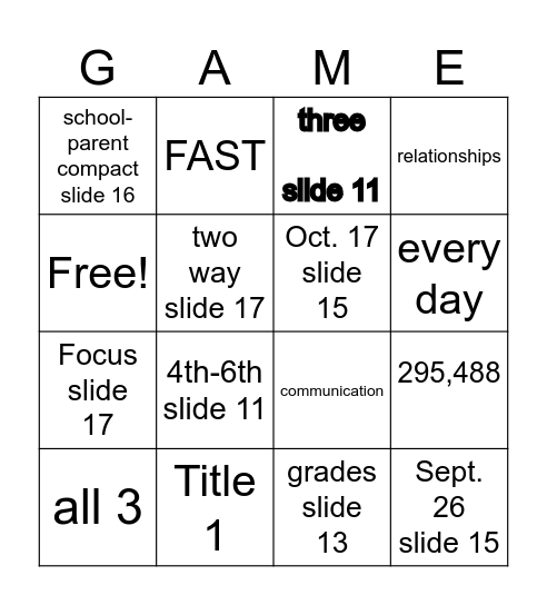 Annual Title 1 Night Bingo Card
