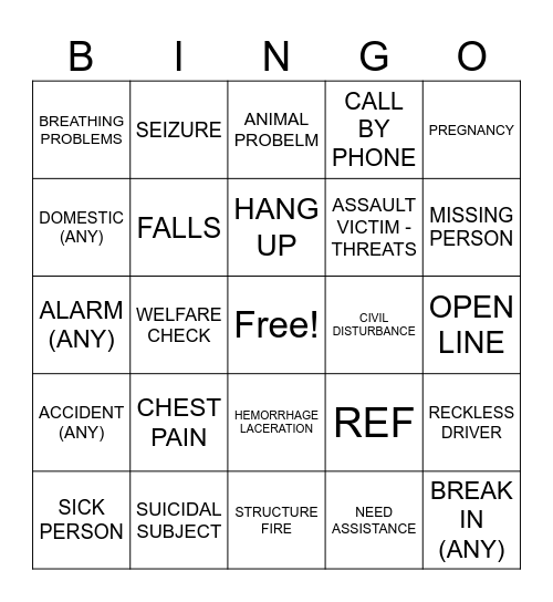 CALL TYPE BINGO Card