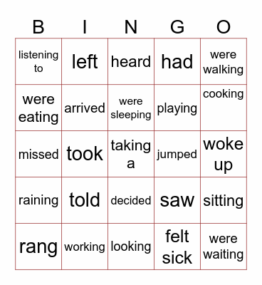 Past Simple X Past Continuous Bingo Card