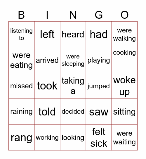 Past Simple X Past Continuous Bingo Card