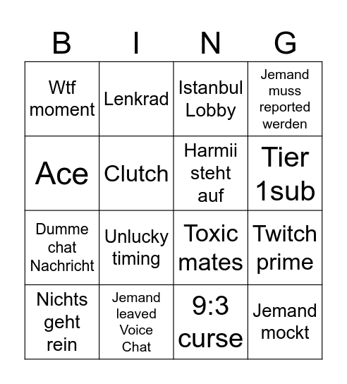 Harmii valo bingo Card