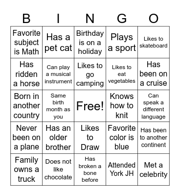 Ice Breaker Bingo Card