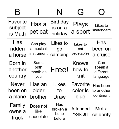 Ice Breaker Bingo Card