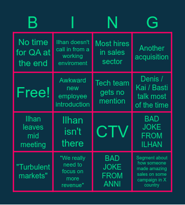 All Hands Meeting Bingo Card