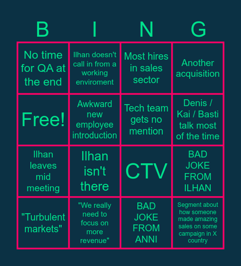 All Hands Meeting Bingo Card