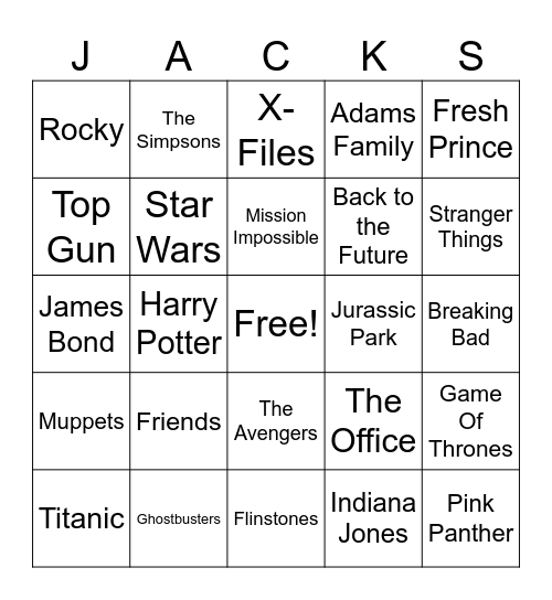 TV & Movie Bingo Card