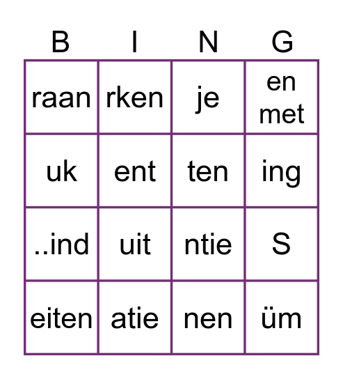 Excusenlijst Bingo Card