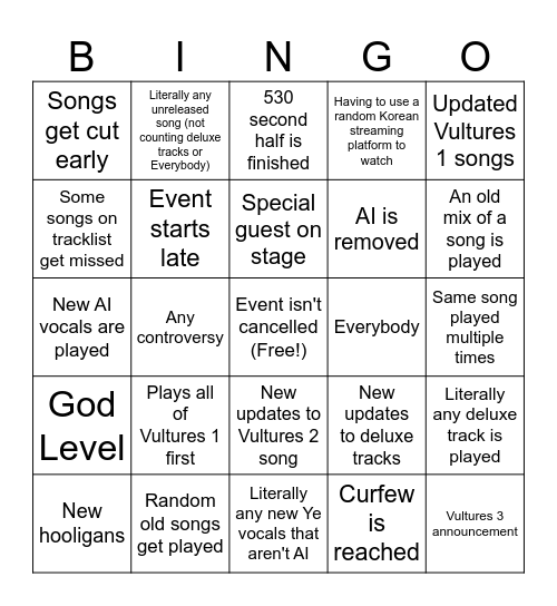 Korea Bingo Card