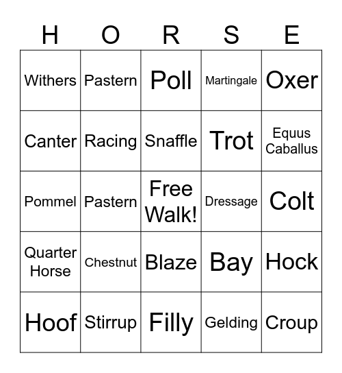 Horse Bingo! Bingo Card