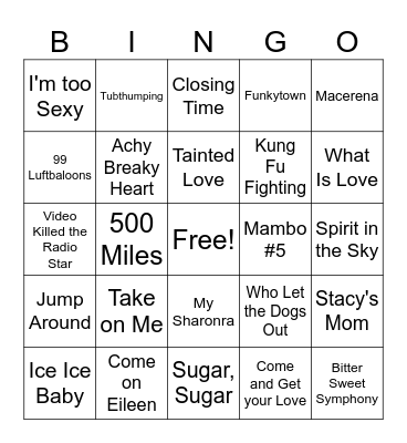 One Hit Wonders Bingo Card