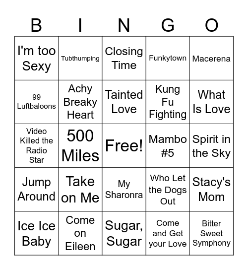 One Hit Wonders Bingo Card