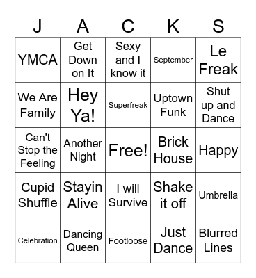 Dance Party Bingo Card