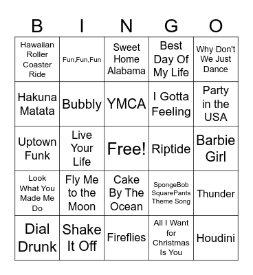 Music Bingo Card