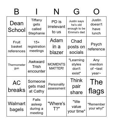 Back to School BINGO Card