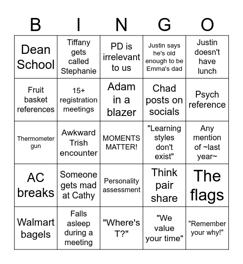 Back to School BINGO Card