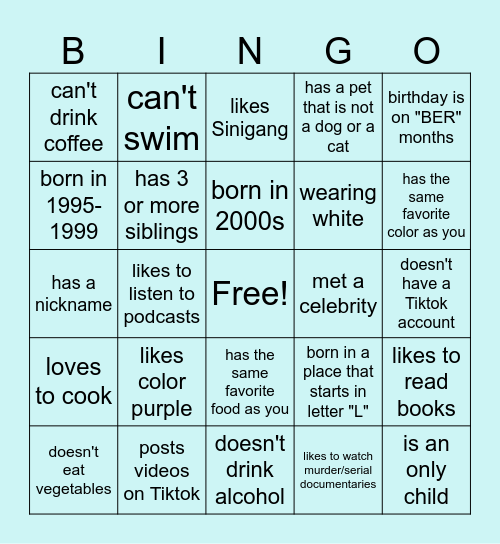 Find someone who/whose Bingo Card