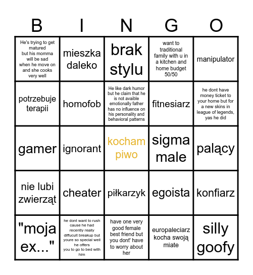 BOYS Bingo Card