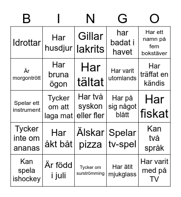 Lära känna-bingo Card