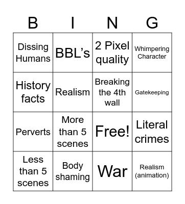 Bootleg movies Bingo Card