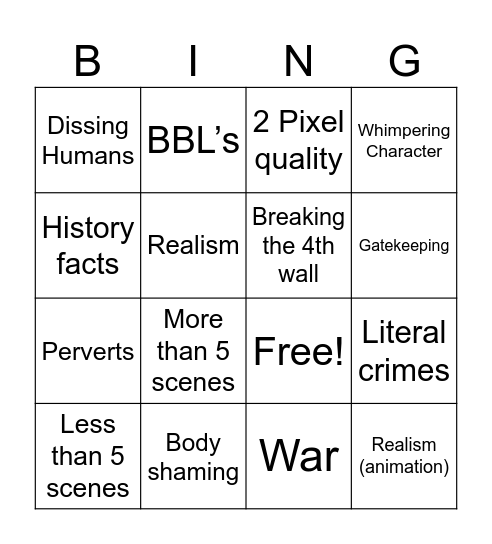 Bootleg movies Bingo Card