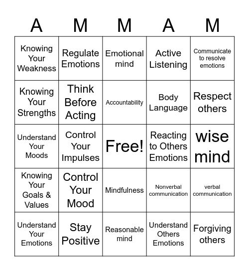 Emotional Intelligence Bingo Card