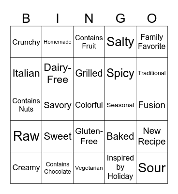 Potluck Bingo Card