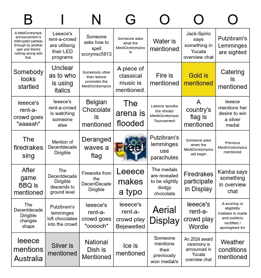 Winter MediOcrelympics 2024 Bingo Card