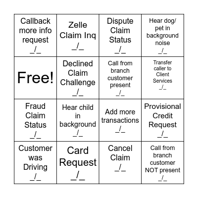 CC Phone Bingo Card