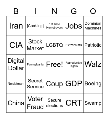 September 10 Presidential Debate Bingo Card