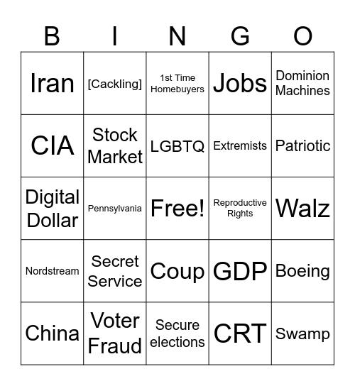 September 10 Presidential Debate Bingo Card