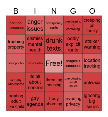 insane parents Bingo Card