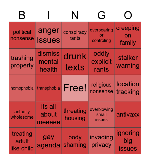 insane parents Bingo Card