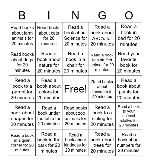 Reading Bingo Card