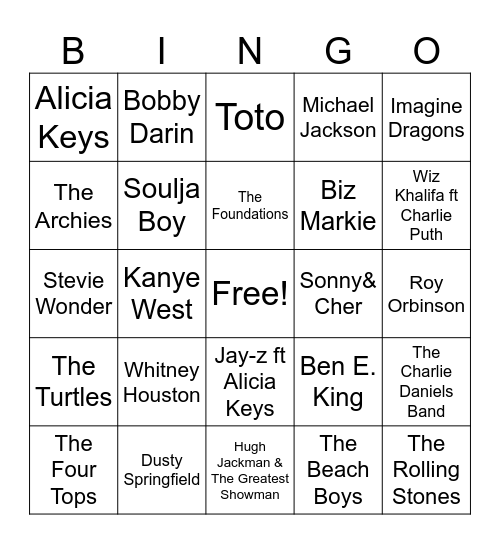 Artist Bingo Card