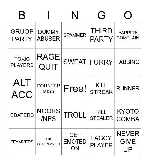 Untitled Bingo Card