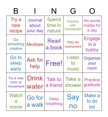 Self-Care Bingo Card
