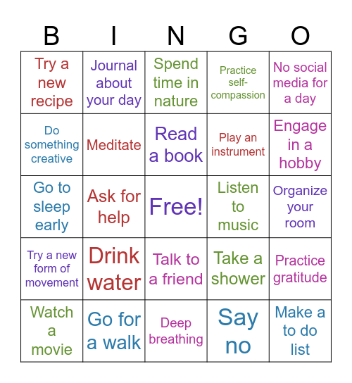 Self-Care Bingo Card