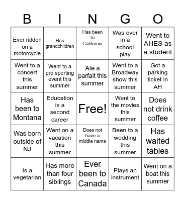 Colleague Bingo Card