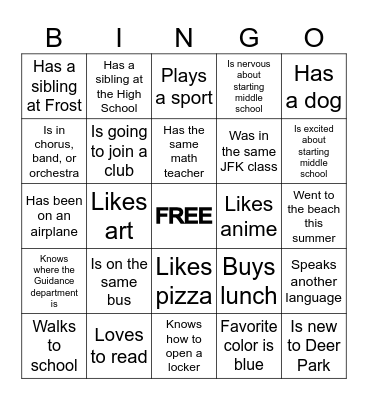 BACK TO SCHOOL BINGO Card