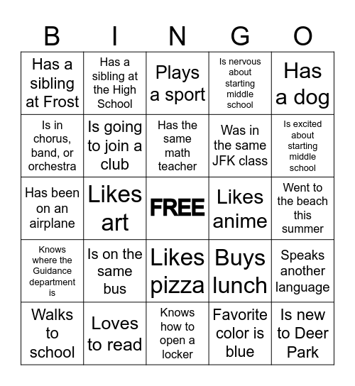 BACK TO SCHOOL BINGO Card