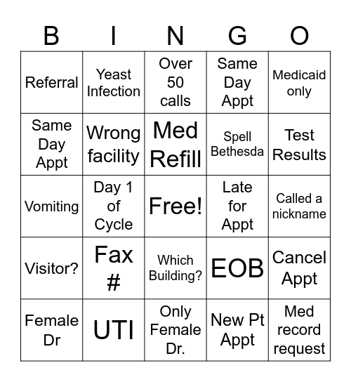 OB/GYN BINGO Card