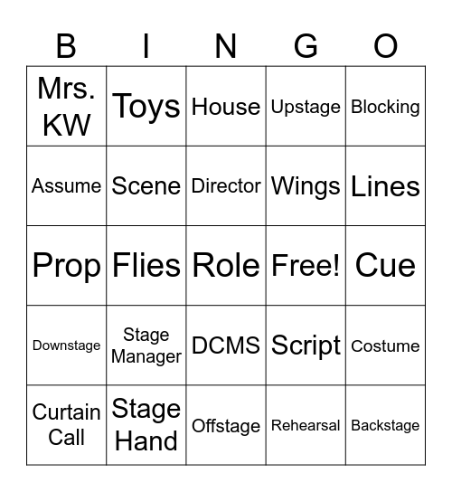 Theatre Vocab Bingo Card