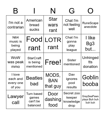 Davaeorn bingo board Bingo Card