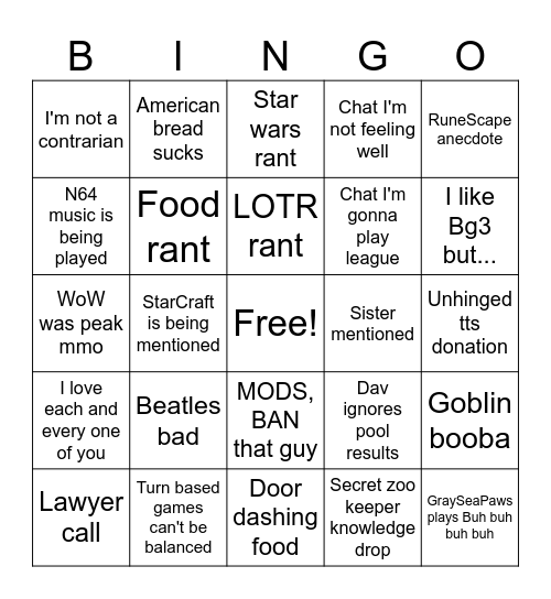 Davaeorn bingo board Bingo Card